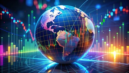3D Globe of Vibrant Financial Data and Charts