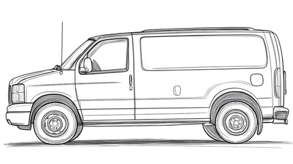 Professional Delivery Van Line Art for Kids Coloring Activity