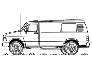 Minimalist Line Drawing of a Commercial Van or Minivan for Children s Coloring Activity