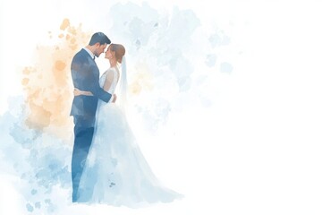Watercolor wedding embrace romantic venue artistic portrait soft lighting intimate moment, isolated on white background