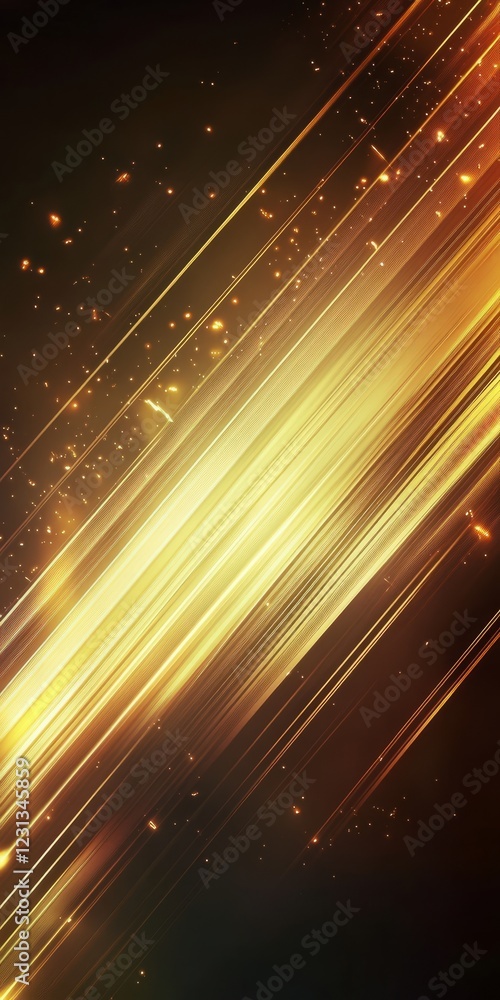 Poster vibrant abstract image featuring golden light streaks and sparkling particles on a dark background, 