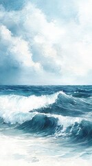 Naklejka premium A serene seascape featuring rolling waves under a cloudy sky, evoking a sense of tranquility and the beauty of nature.