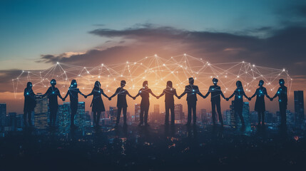 Professional business team working on a project together in the office Using innovation economic growth charts and network connections to accompany the data. in analyzing future trends