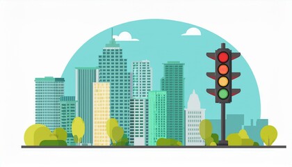 Traffic in the city. City with traffic lights. Vector illustration in flat design. isolated on white background 