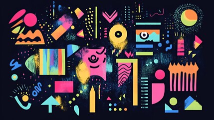 Obraz premium Abstract Neon Geometric Shapes Composition Design