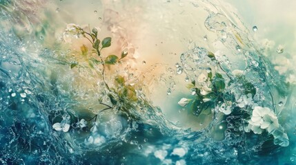 Fototapeta premium Abstract Water and Flowers Photography Teal Green Pastel Colors