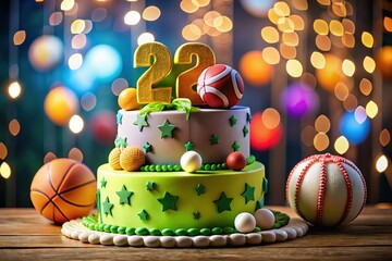 Happy Birthday Sports Cake: Tennis, Basketball, Baseball, Football Theme