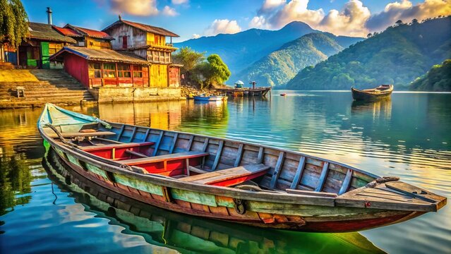 Handcrafted Recycled Boat on Begnas Lake, Nepal - Architectural Photography