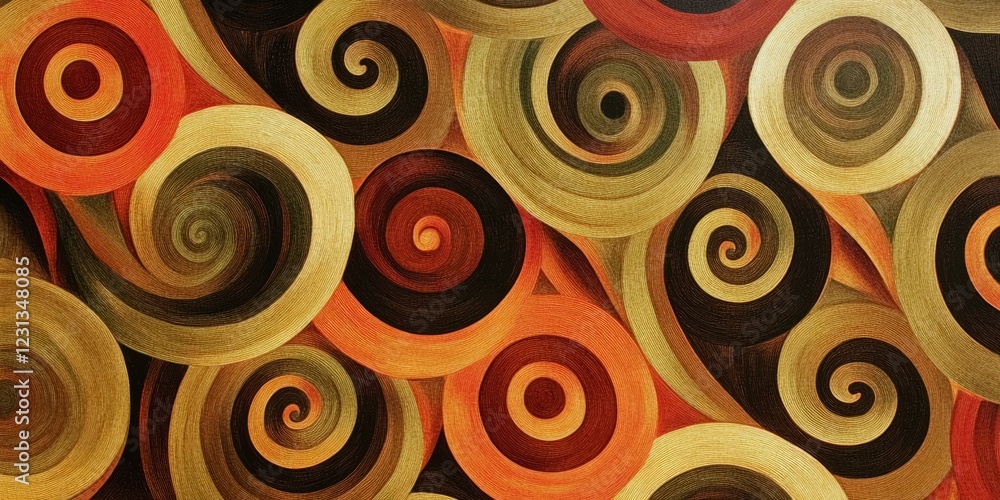 Poster a colorful carpet with many different colored circles. the carpet is brown and orange. the circles a