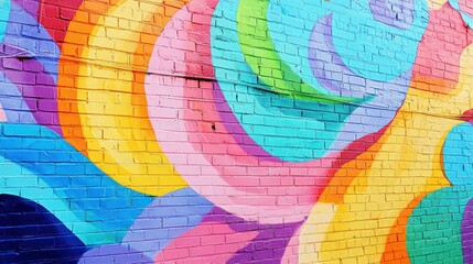 Obraz premium A rainbow-colored mural on a city wall.