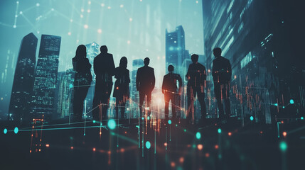 Obraz premium Professional business team working on a project together in the office Using innovation economic growth charts and network connections to accompany the data. in analyzing future trends