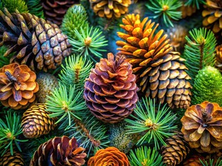 Fototapeta premium Mesmerizing Double Exposure of Pine Needles and Cones