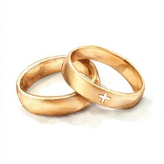 Watercolor wedding bands romantic ceremony digital artwork soft palette close-up love symbolism, isolated on white background