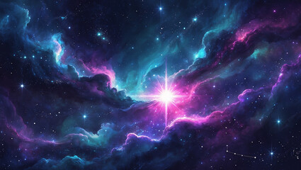 宇宙的な星雲、輝く星、鮮やかな銀河、天体の光