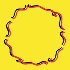 Wavy Red and Black Circle Frame on Yellow