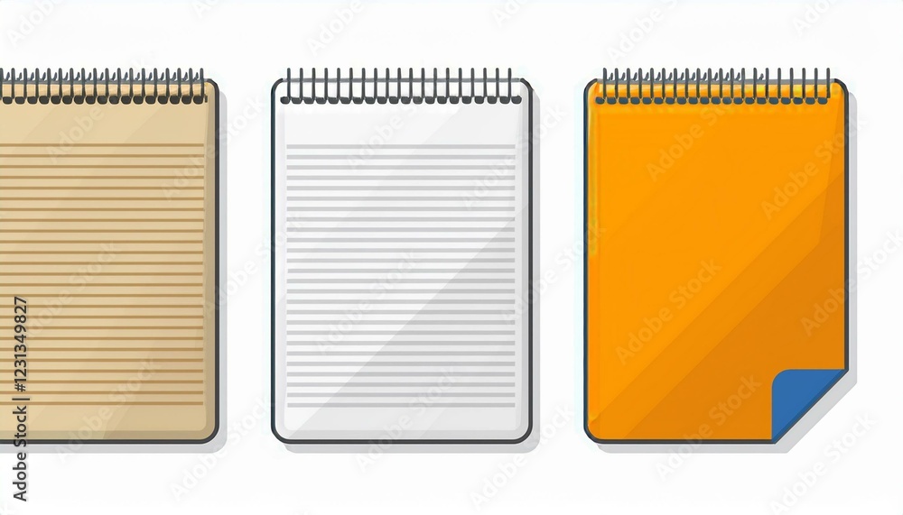 Poster notebook set. set of blank spiral notepad notebook vector illustration in flat design. isolated on w