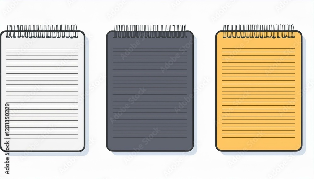 Poster notebook set. set of blank spiral notepad notebook vector illustration in flat design. isolated on w