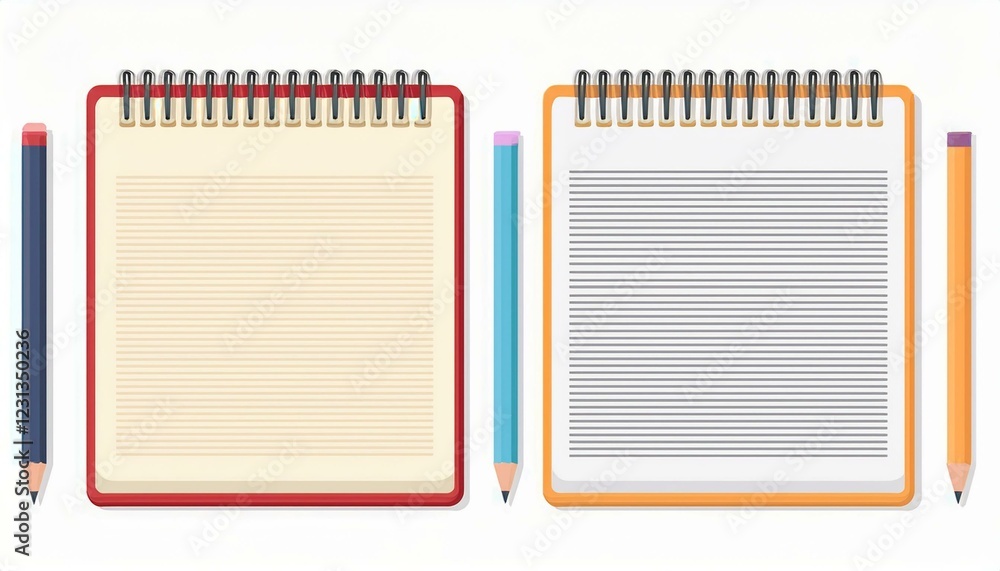 Poster notebook set. set of blank spiral notepad notebook vector illustration in flat design. isolated on w