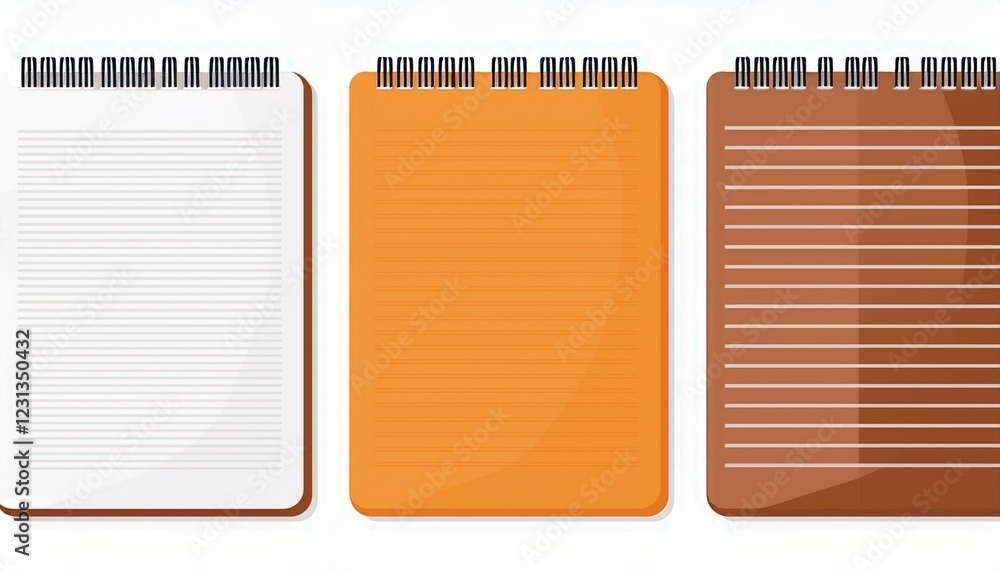 Poster notebook set. set of blank spiral notepad notebook vector illustration in flat design. isolated on w