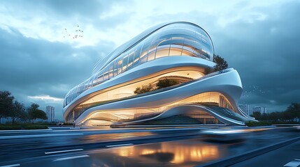 Obraz premium Advanced futuristic design with elegant curved elements and golden reflections