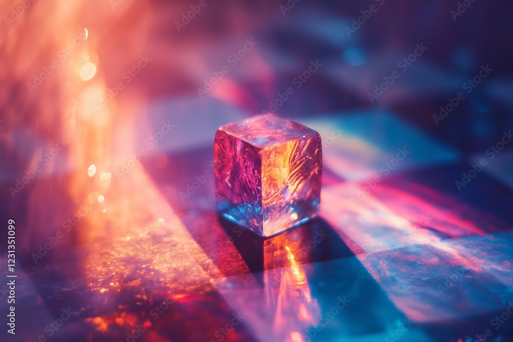 Poster vibrant abstract cubic light reflection in a prismatic and colorful setting