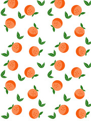 Seamless pattern with tangerines orange and leaves. 