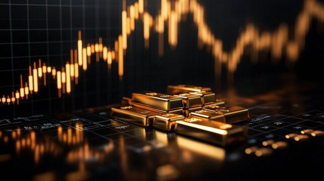 Gold bars on a financial graph background