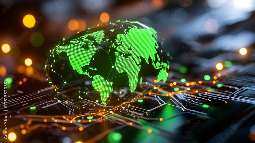 Poster glowing digital globe on circuit board a futuristic representation of global connectivity and techno