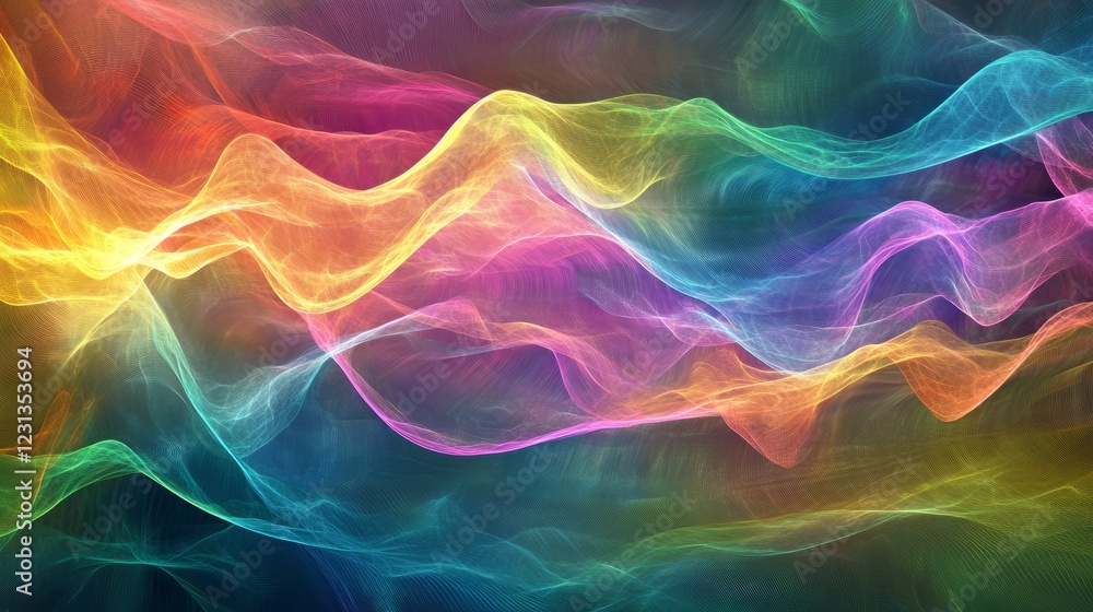 Poster a stunning abstract image featuring vibrant, colorful waves of light, creating a dynamic and energet