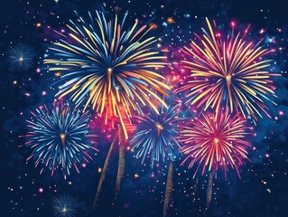 Fireworks Illustration Summer Night Celebration Colorful Festival