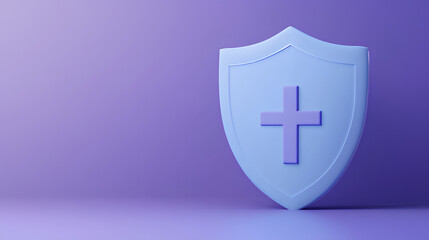 Obraz premium Shield with a cross icon symbol on isolated purple background. Protection of health from diseases. Healthcare security insurance medical concept. 3d Minimal insurance blue shield 