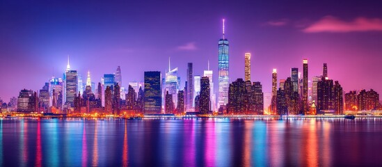 Night Skyline, Cityscape Reflection, Urban Travel
