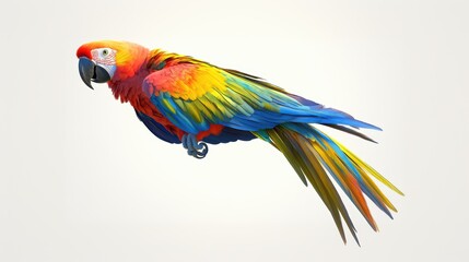Fototapeta premium Colorful macaw parrot with vibrant feathers isolated on white background, ideal for tropical and exotic design projects.