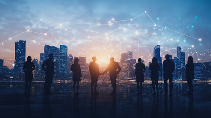 Professional business team working on a project together in the office Using innovation economic growth charts and network connections to accompany the data. in analyzing future trends

