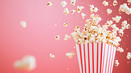 Experience the Joy of Snack Time with a Dynamic Burst of Freshly Popped Popcorn Against a Soft Pink Background!