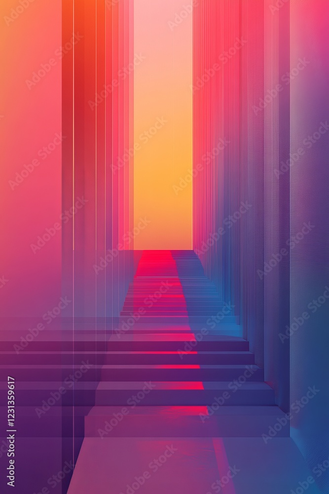 Poster vibrant abstract stairway with futuristic gradient design in architectural setting