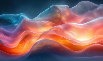 Obraz premium Iridescent Flowing Curves Abstract Landscape 3D Render Fluid Art