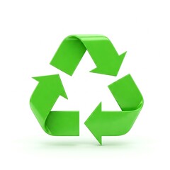 Obraz premium 3d render of glossy green recycle symbol on white background