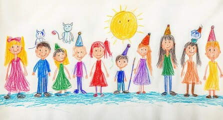 Colorful Stick Figures Playful Friendship Drawing