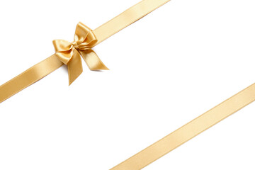Beautiful golden ribbons with bow isolated on white background