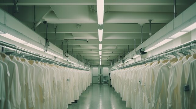 Inside an industrial laundry facility.