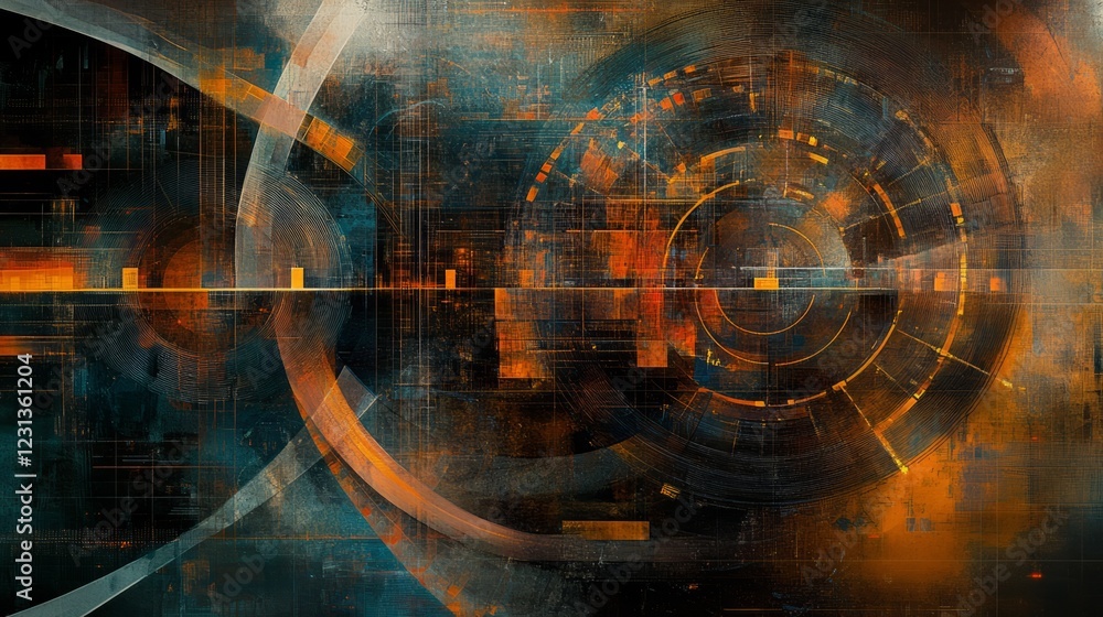 Poster a vibrant digital artwork featuring futuristic geometric patterns and dynamic abstract designs in bo