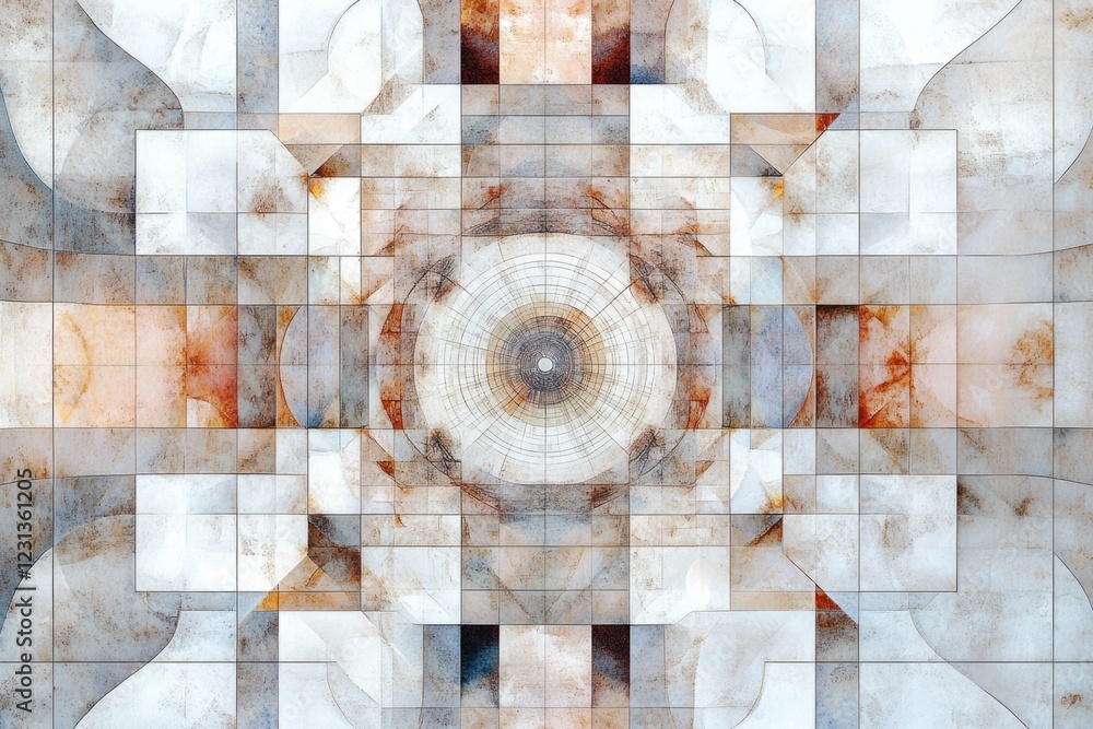 Poster intricate abstract geometric pattern featuring earthy tones and symmetrical design, perfect for mode