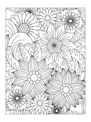 Fototapeta premium Flower pattern. Vector doodle flowers in black and white. Page adult coloring book. Coloring Flower Page. Books for adults.