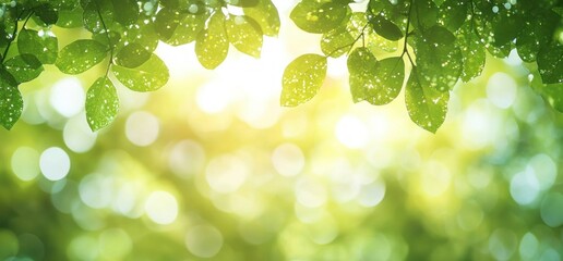 Fototapeta premium Spring Green Abstract Background with Blurry Foliage and Sunlight for Copy Space in Design and Advertising