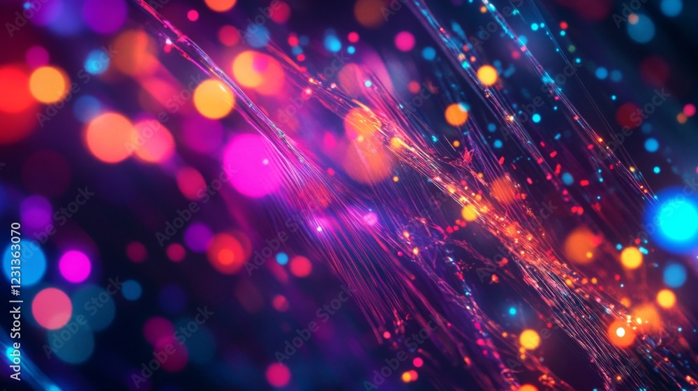 Poster abstract colorful bokeh background with vibrant lights and flowing particles