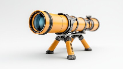 Detailed Yellow and Gray Steampunk Telescope on White Background