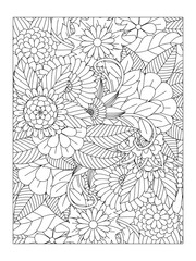 Flower pattern. Vector doodle flowers in black and white. Page adult coloring book. Coloring Flower Page. Books for adults.