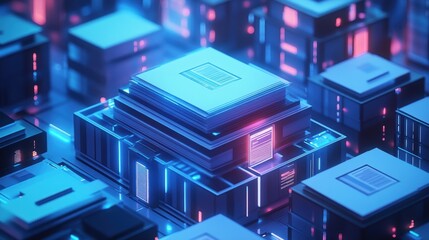 3D illustration a pristine white filing system transforming into digital holograms, floating documents automatically organizing themselves, clean corporate aesthetic, glowing accents, depth of field