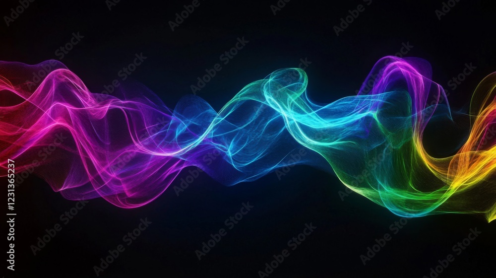 Poster abstract colorful wave background with glowing particles